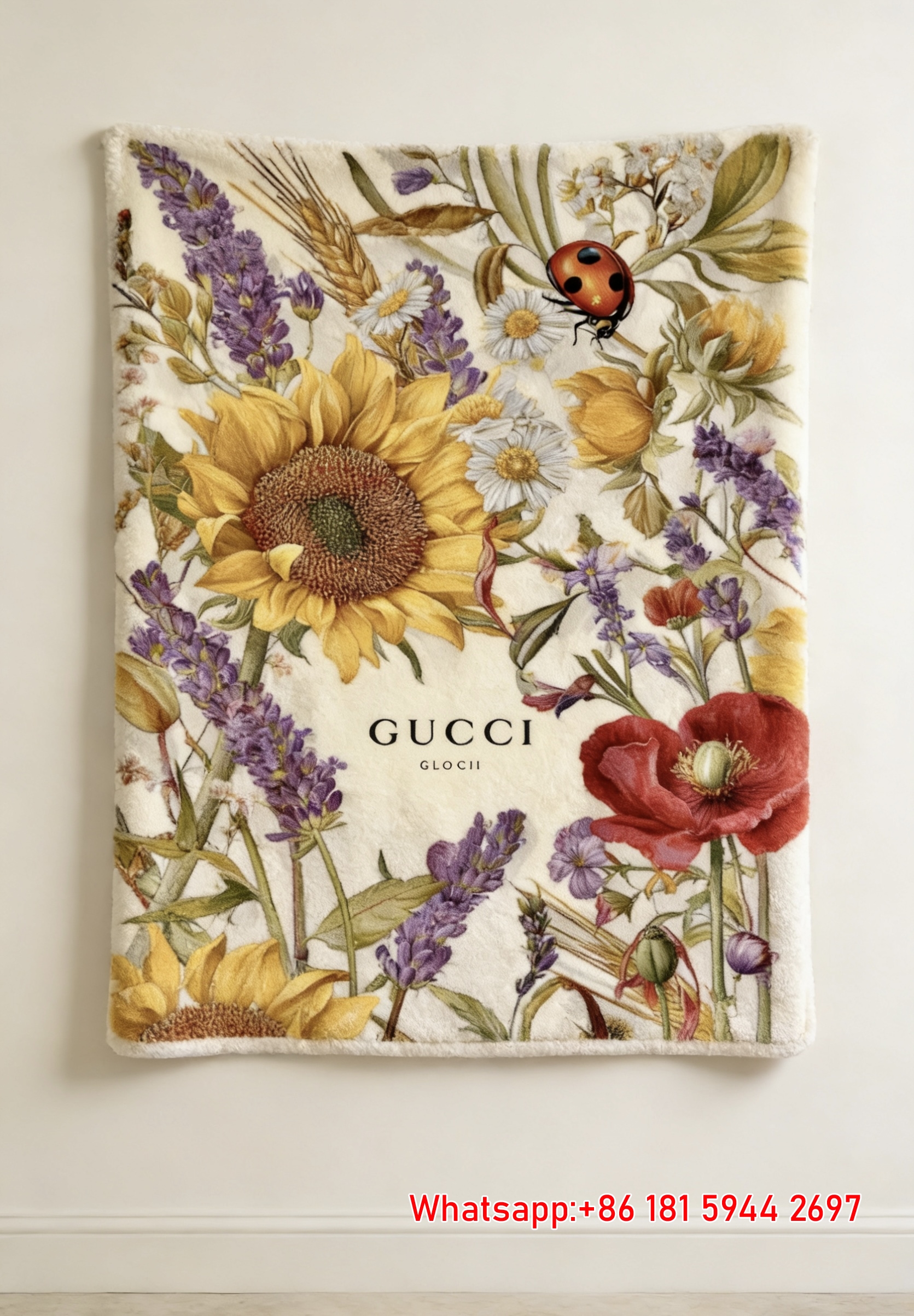 Gucci Sunflower & Ladybug throw Blanket Luxury Meadow Tapestry IMG_2763